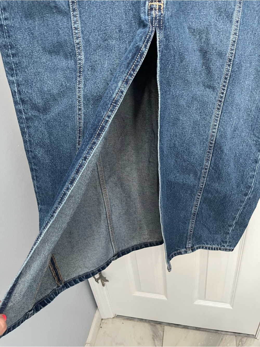 Jean Denim Maxi Skirt Old Navy Mid-Rise Med Wash 16 Front Zip NEW Front Slit - Picture 8 of 15